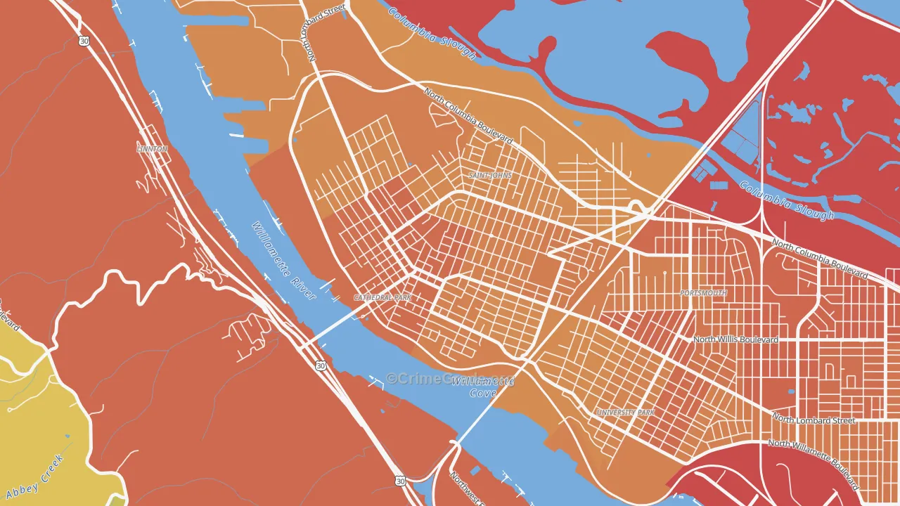 Cathedral Park, Portland, OR Map of Vehicle Theft Rates