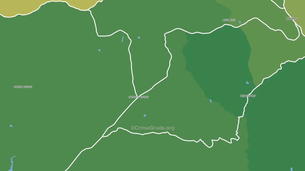 Catheys Valley, CA Map of Vehicle Theft Rates