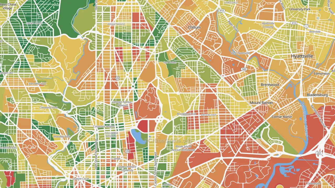Catholic University-Brookland, Washington, DC Map of Vehicle Theft Rates