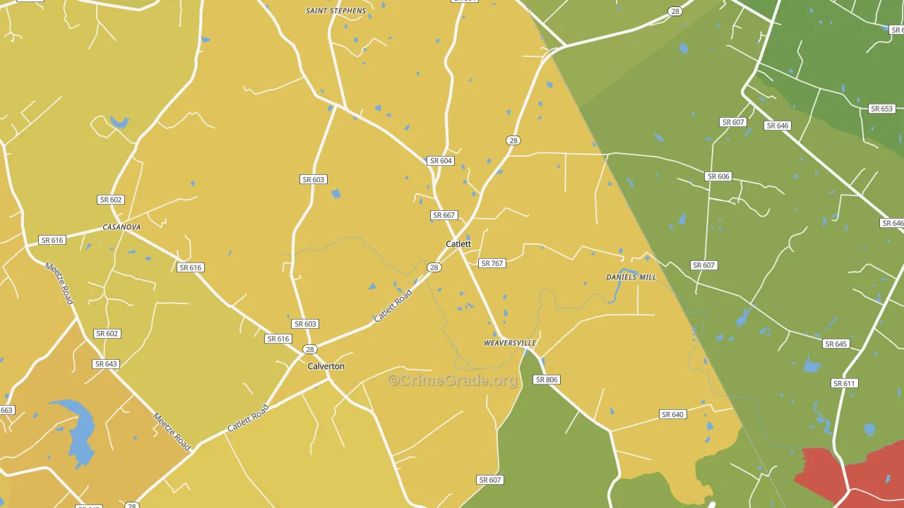 Catlett, VA Map of Vehicle Theft Rates