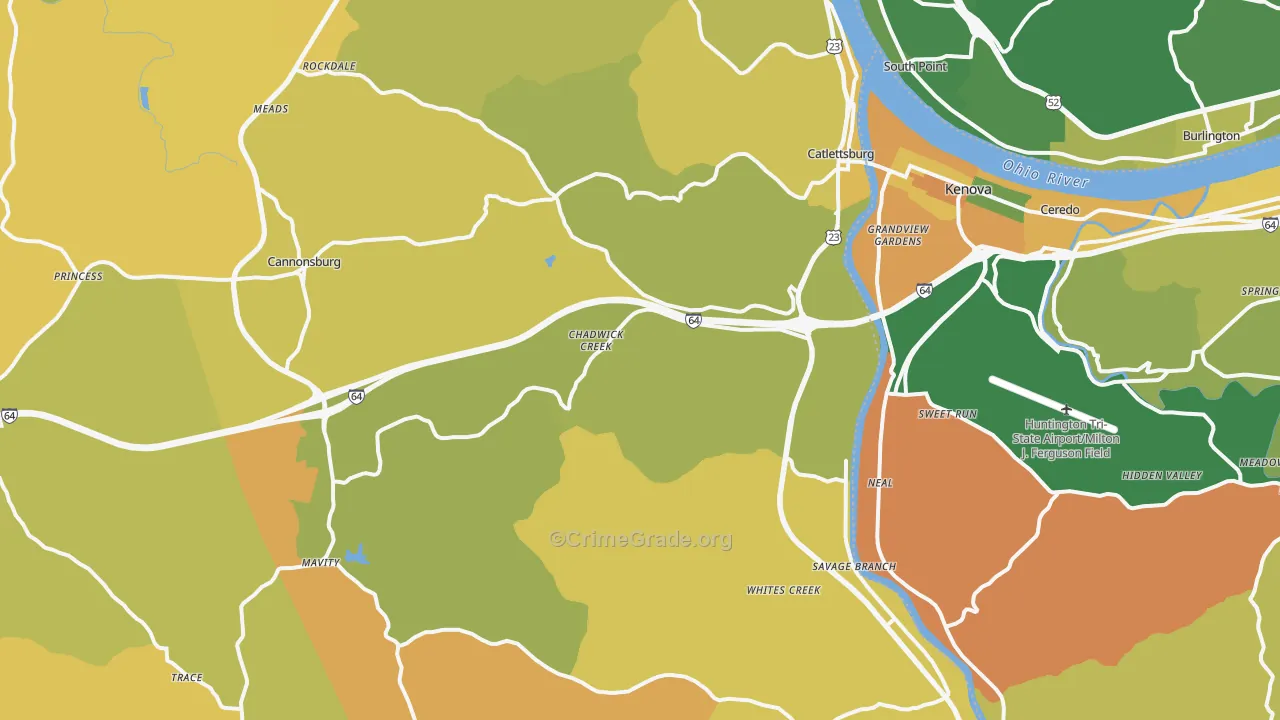 Catlettsburg, KY Map of Vehicle Theft Rates