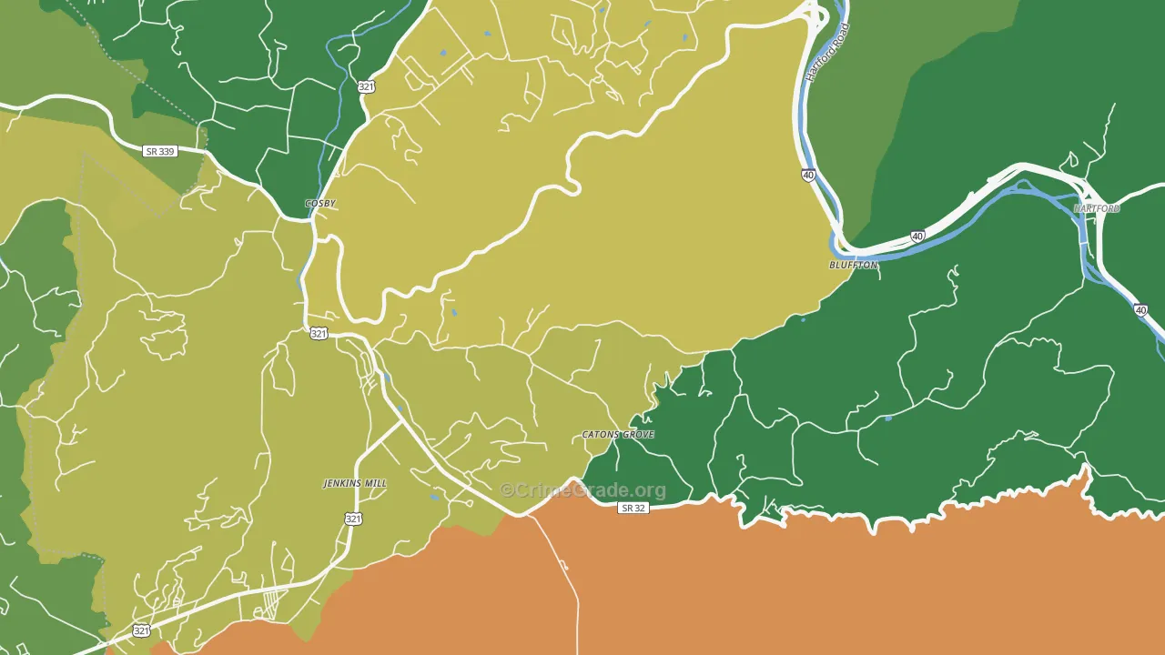 Catons Grove, TN Map of Vehicle Theft Rates