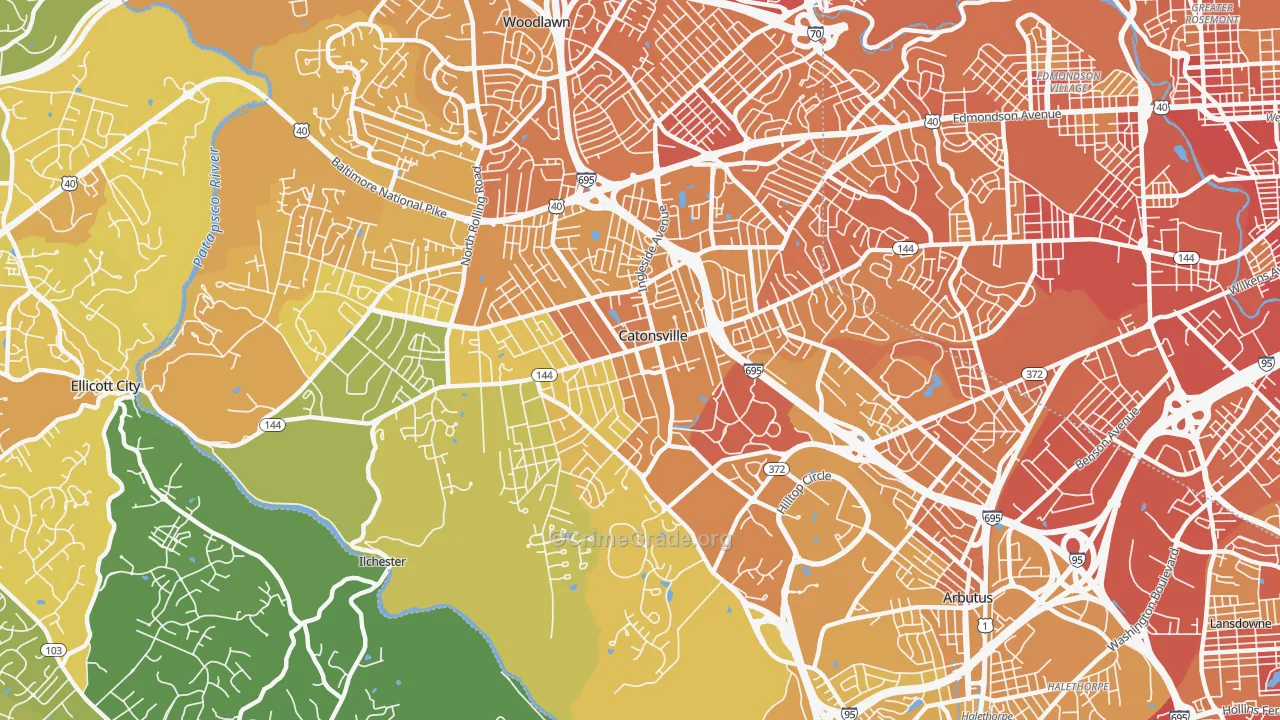 Catonsville, MD Map of Vehicle Theft Rates