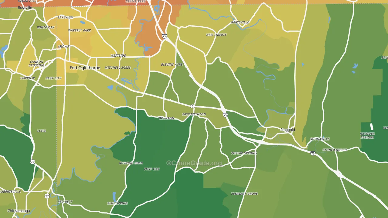 Catoosa County, GA Map of Vehicle Theft Rates