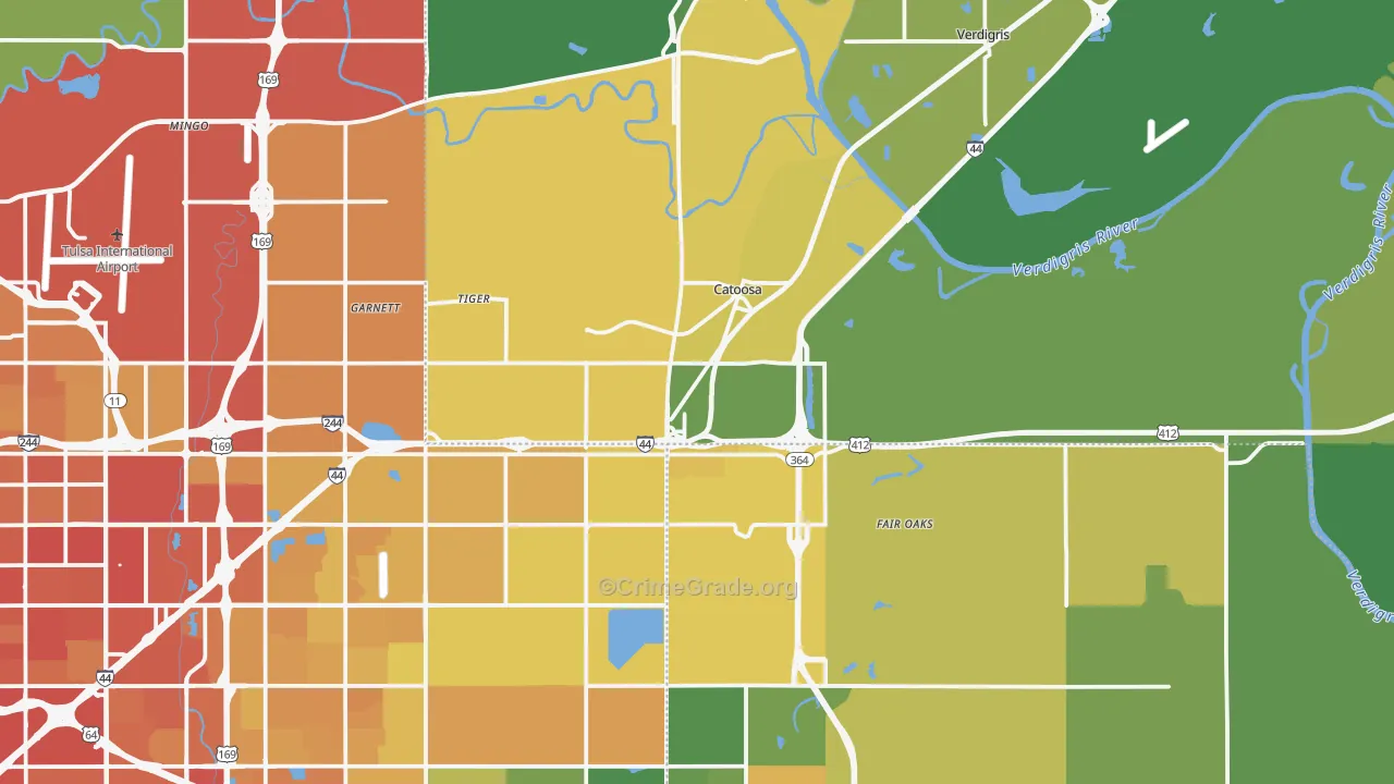 Catoosa, OK Map of Vehicle Theft Rates