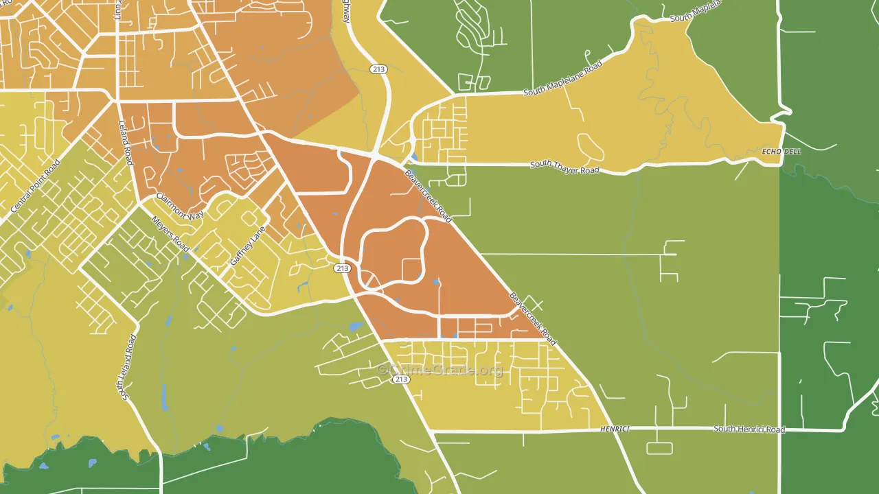 Caufield, Oregon City, OR Map of Vehicle Theft Rates