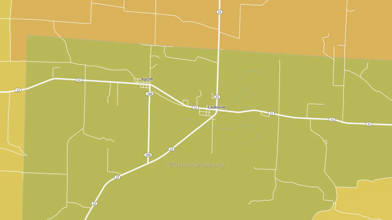 Caulksville, AR Map of Vehicle Theft Rates