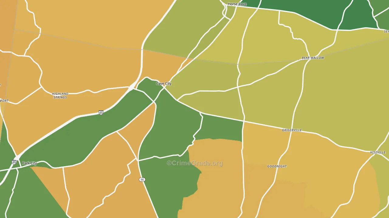 Cave City, KY Map of Vehicle Theft Rates
