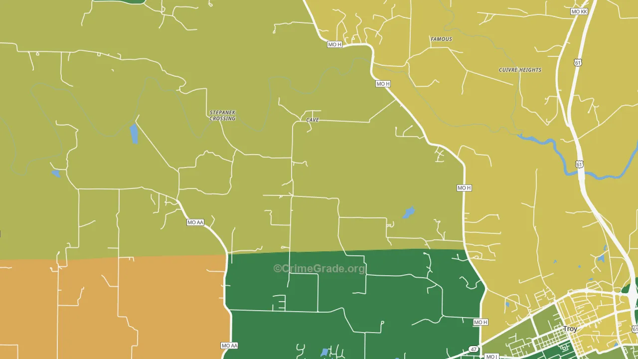 Cave, MO Map of Vehicle Theft Rates