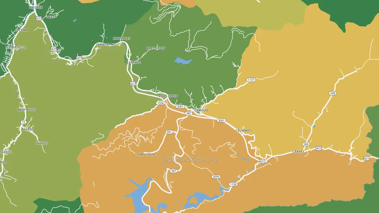 Cawood, KY Map of Vehicle Theft Rates