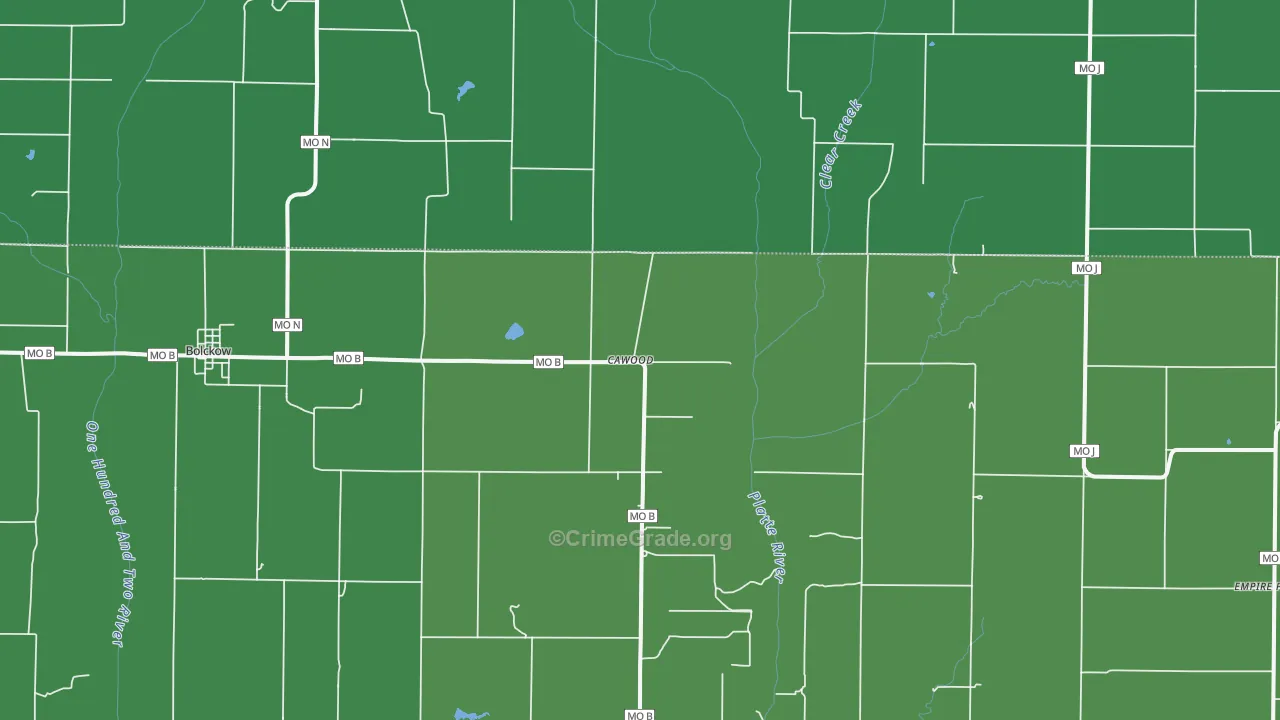 Cawood, MO Map of Vehicle Theft Rates