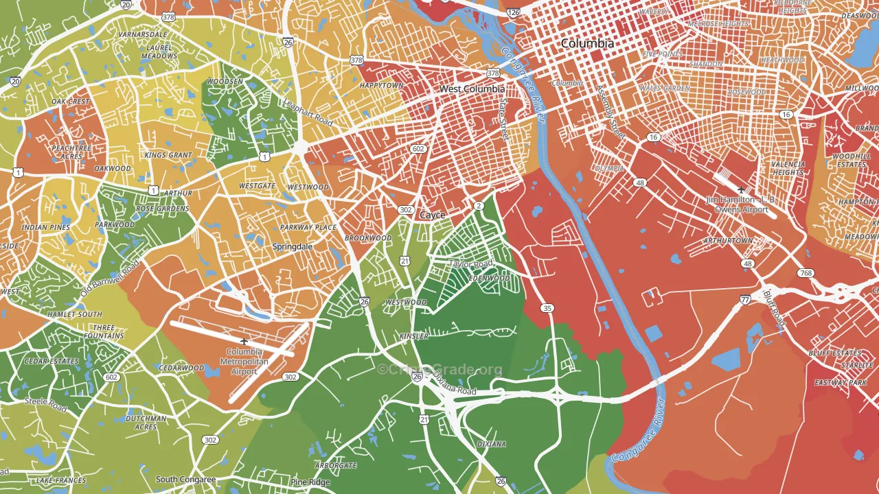 Cayce, SC Map of Vehicle Theft Rates
