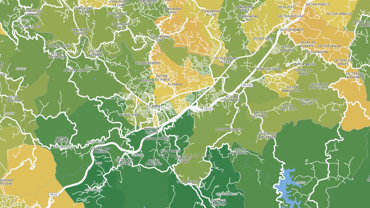 Cayey, PR Map of Vehicle Theft Rates
