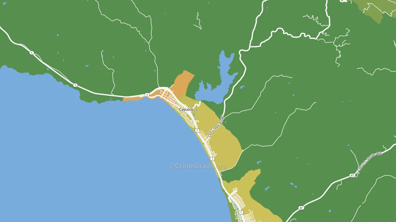 Cayucos, CA Map of Vehicle Theft Rates