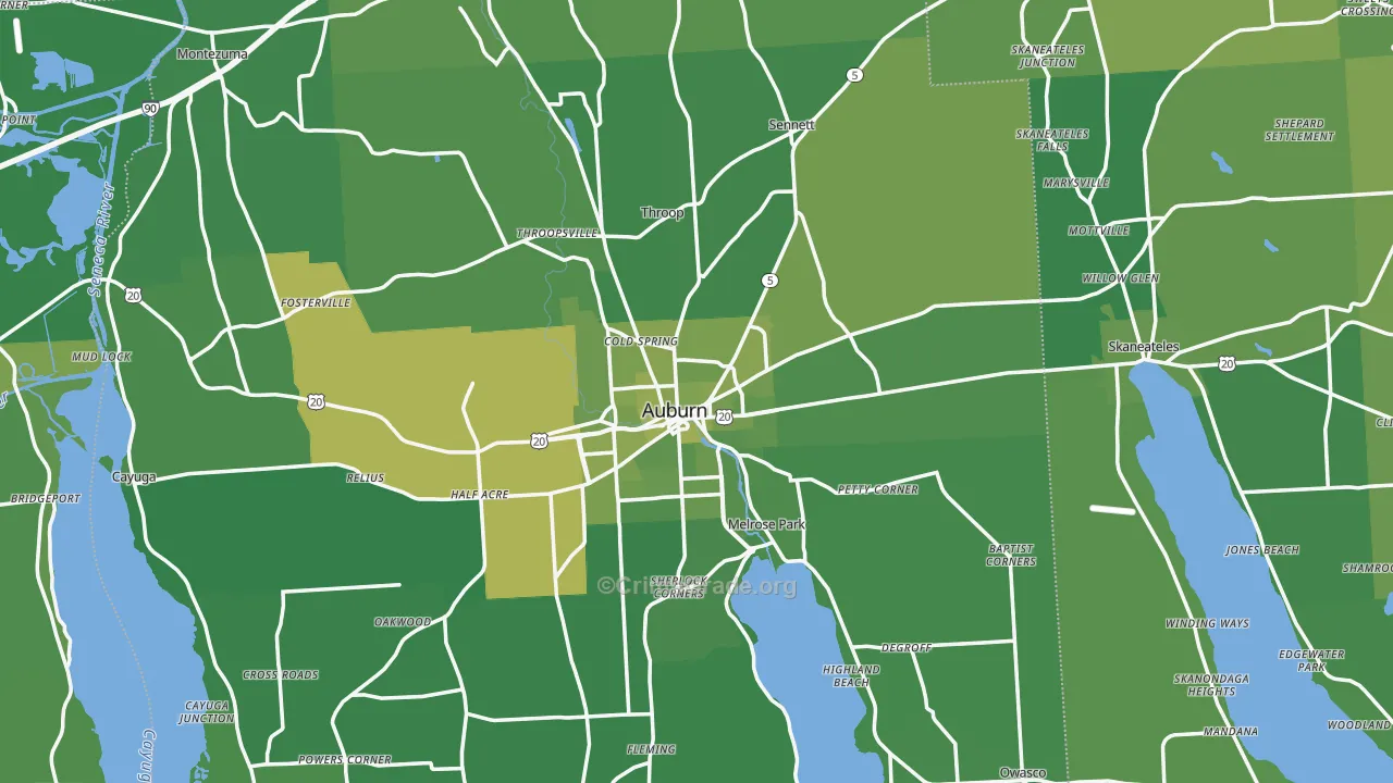 Cayuga County, NY Map of Vehicle Theft Rates