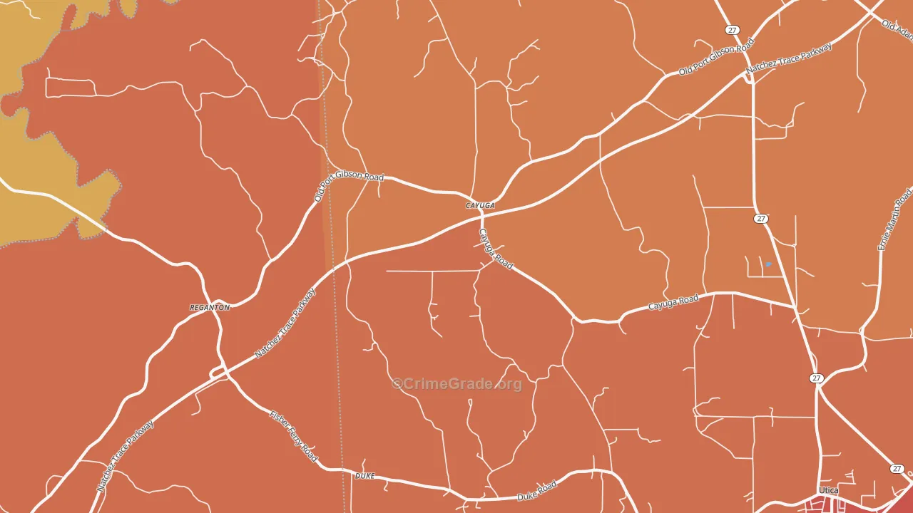 Cayuga, MS Map of Vehicle Theft Rates