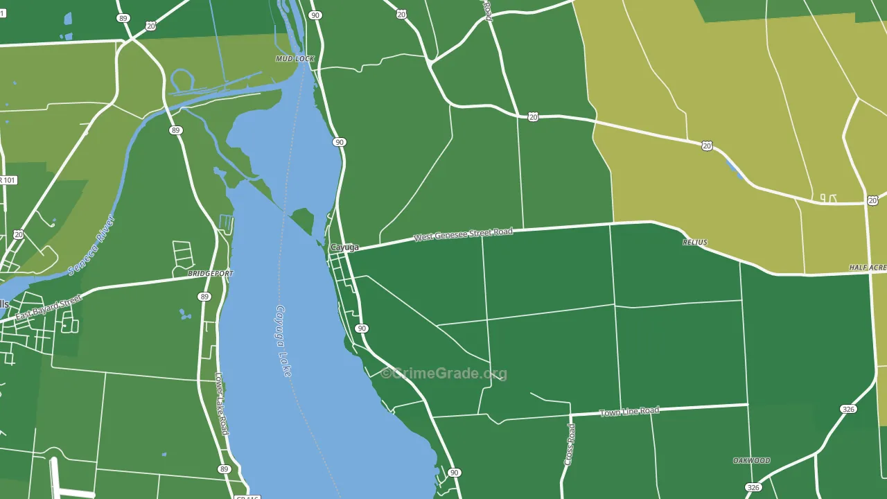 Cayuga, NY Map of Vehicle Theft Rates
