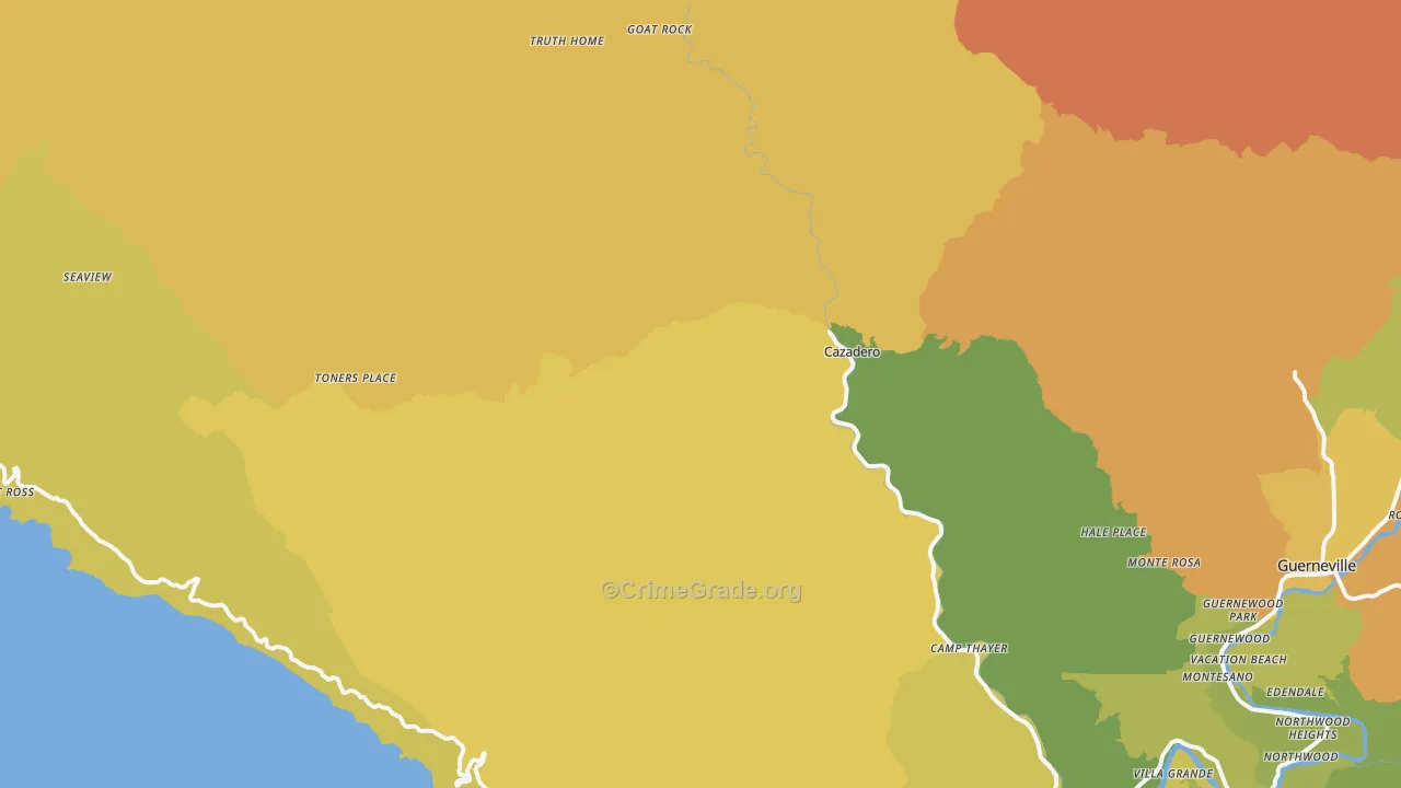 Cazadero, CA Map of Vehicle Theft Rates