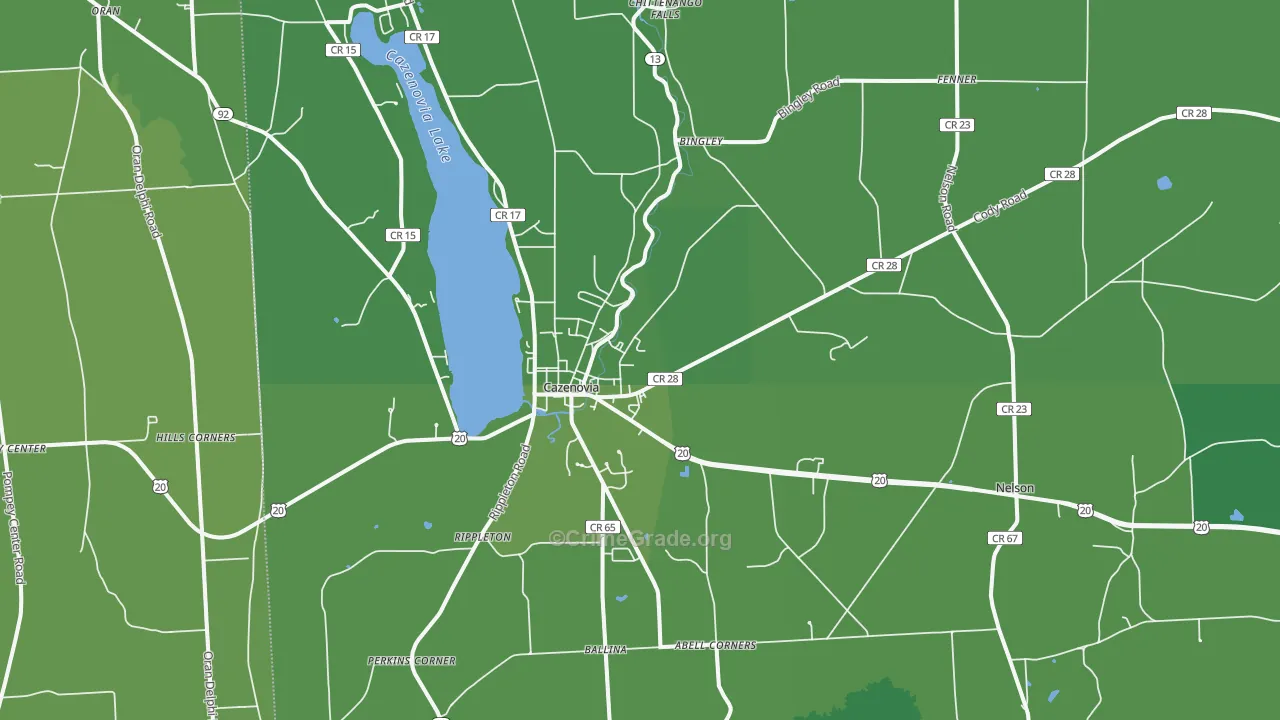 Cazenovia, NY Map of Vehicle Theft Rates