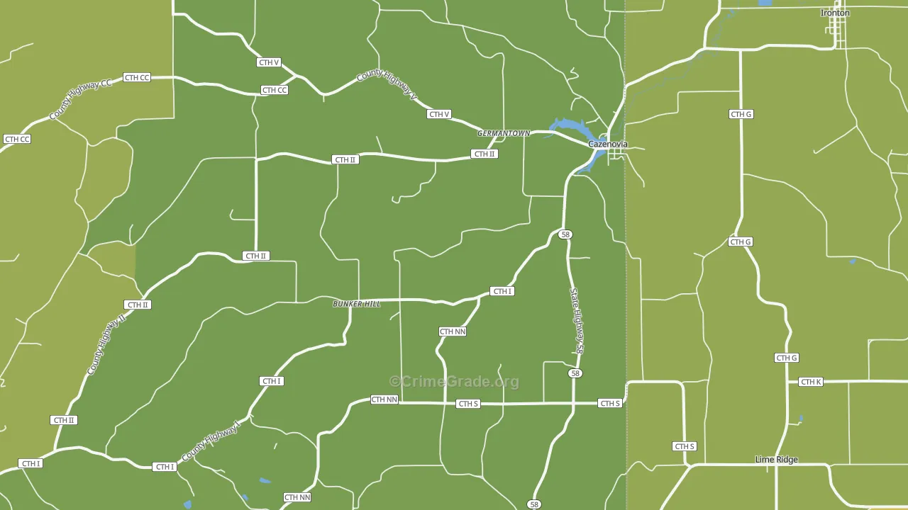 Cazenovia, WI Map of Vehicle Theft Rates