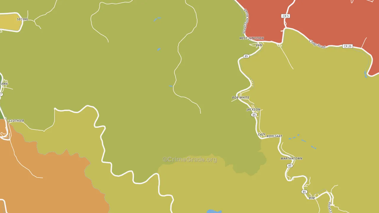 Cazy, WV Map of Vehicle Theft Rates