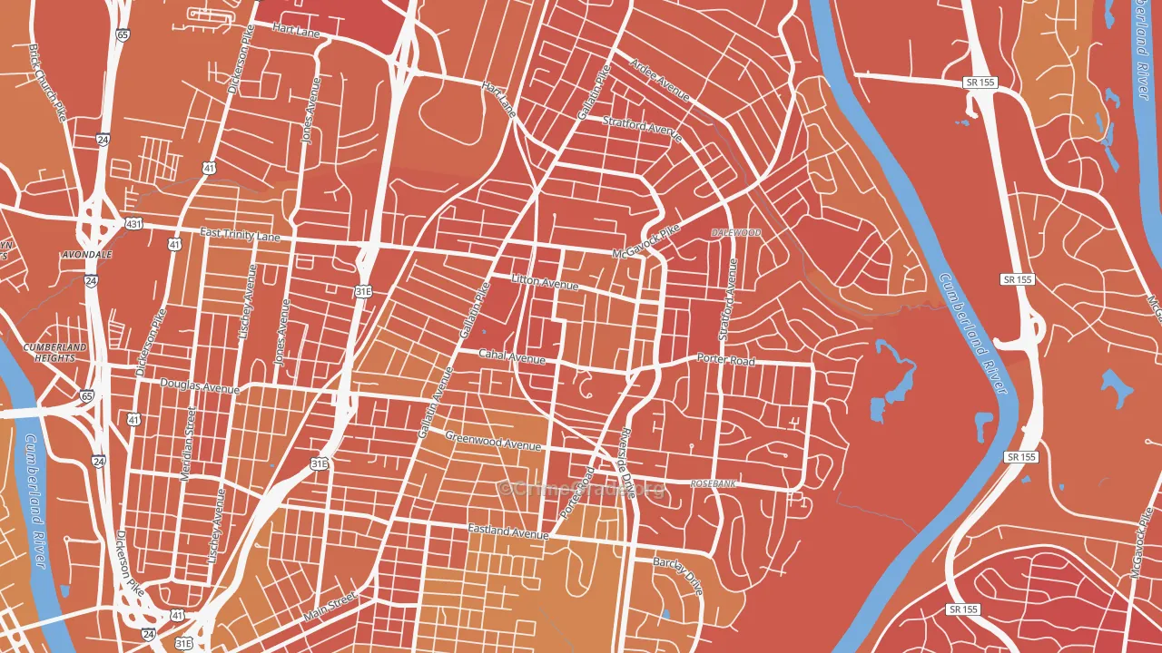 CCSI-South Inglewood, Nashville, TN Map of Vehicle Theft Rates