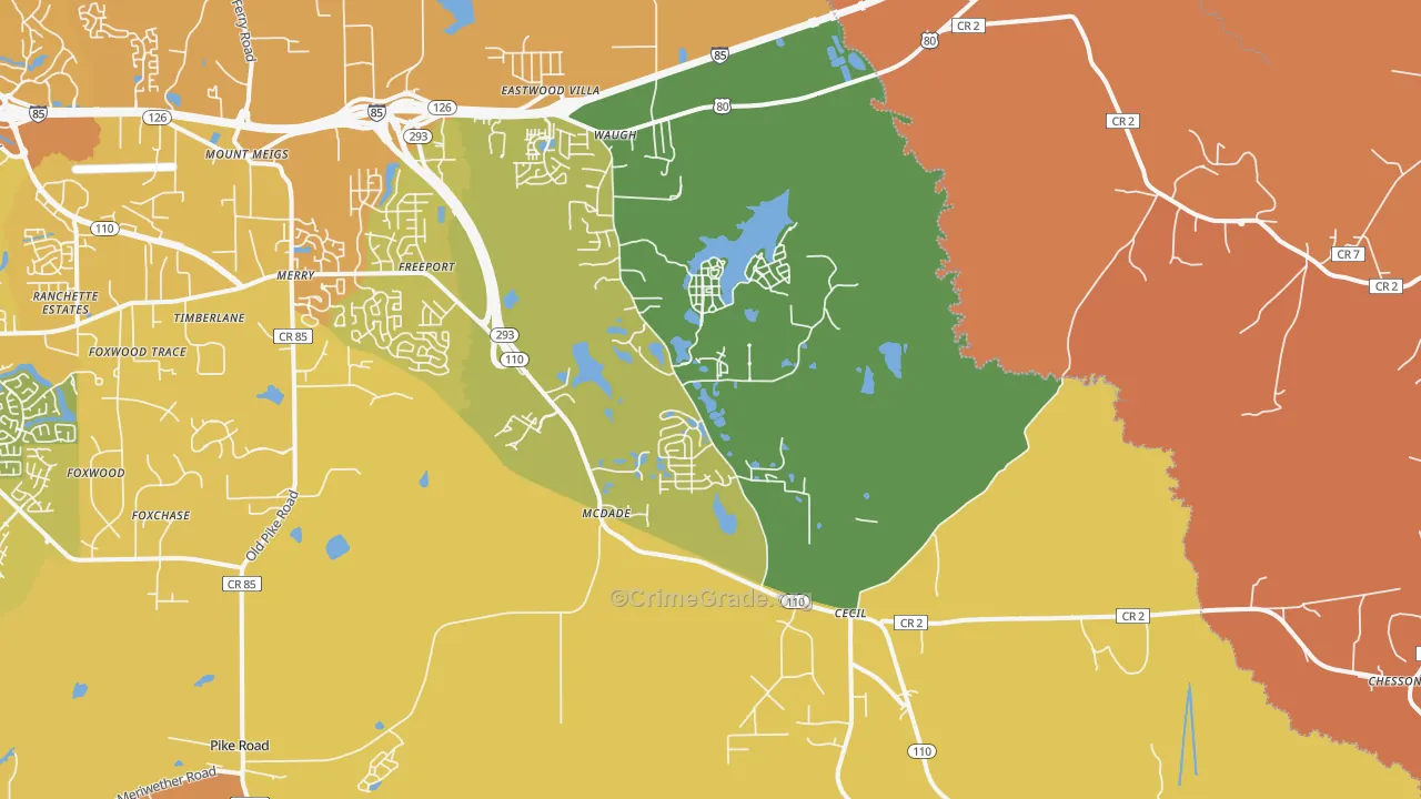 Cecil, AL Map of Vehicle Theft Rates