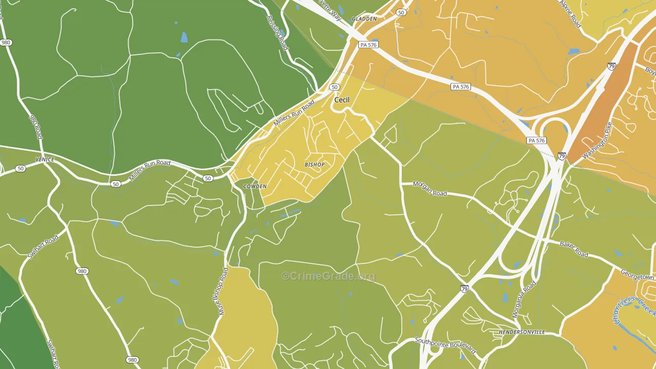 Cecil-Bishop, PA Map of Vehicle Theft Rates