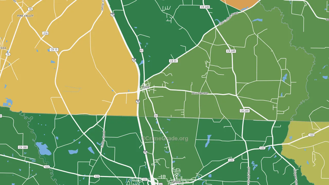 Cecil, GA Map of Vehicle Theft Rates