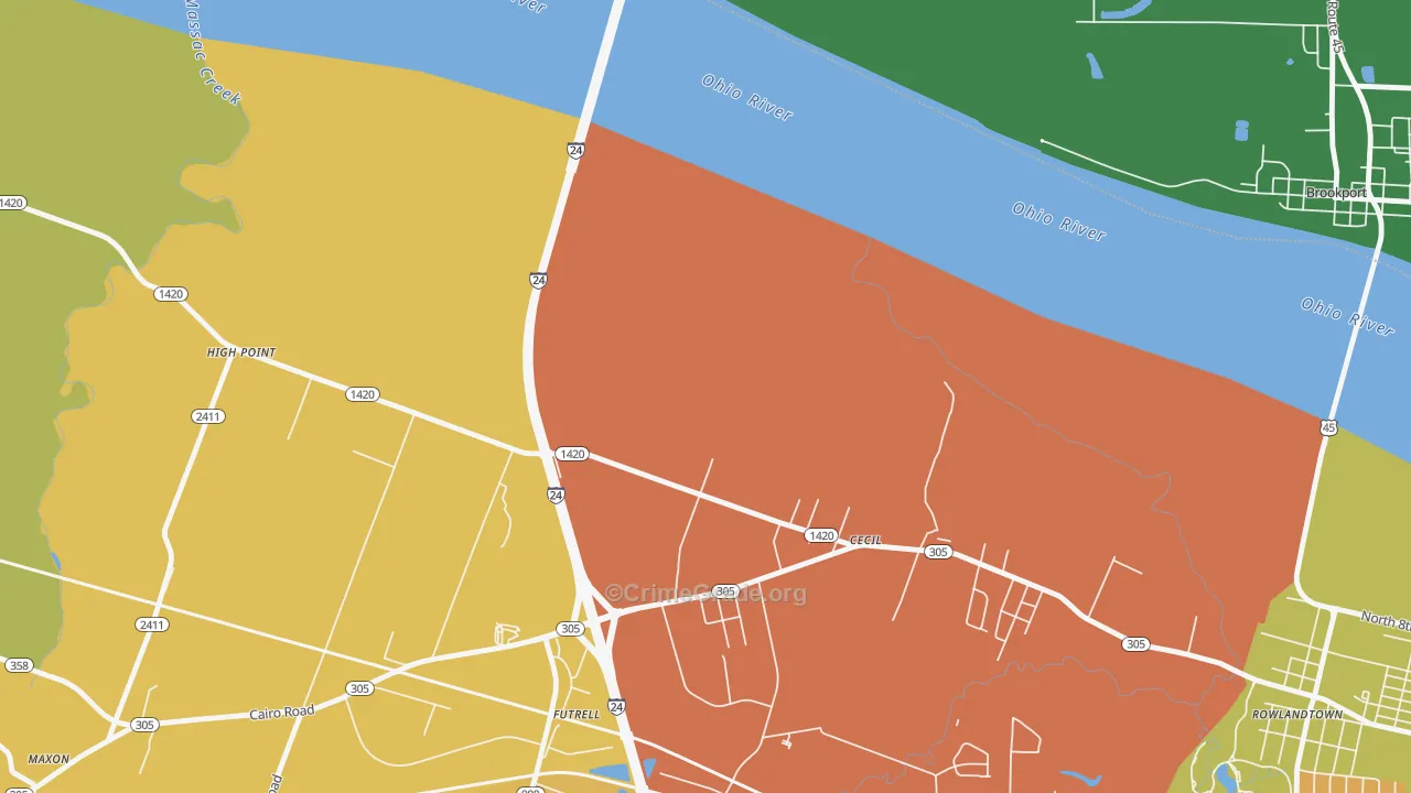 Cecil, KY Map of Vehicle Theft Rates