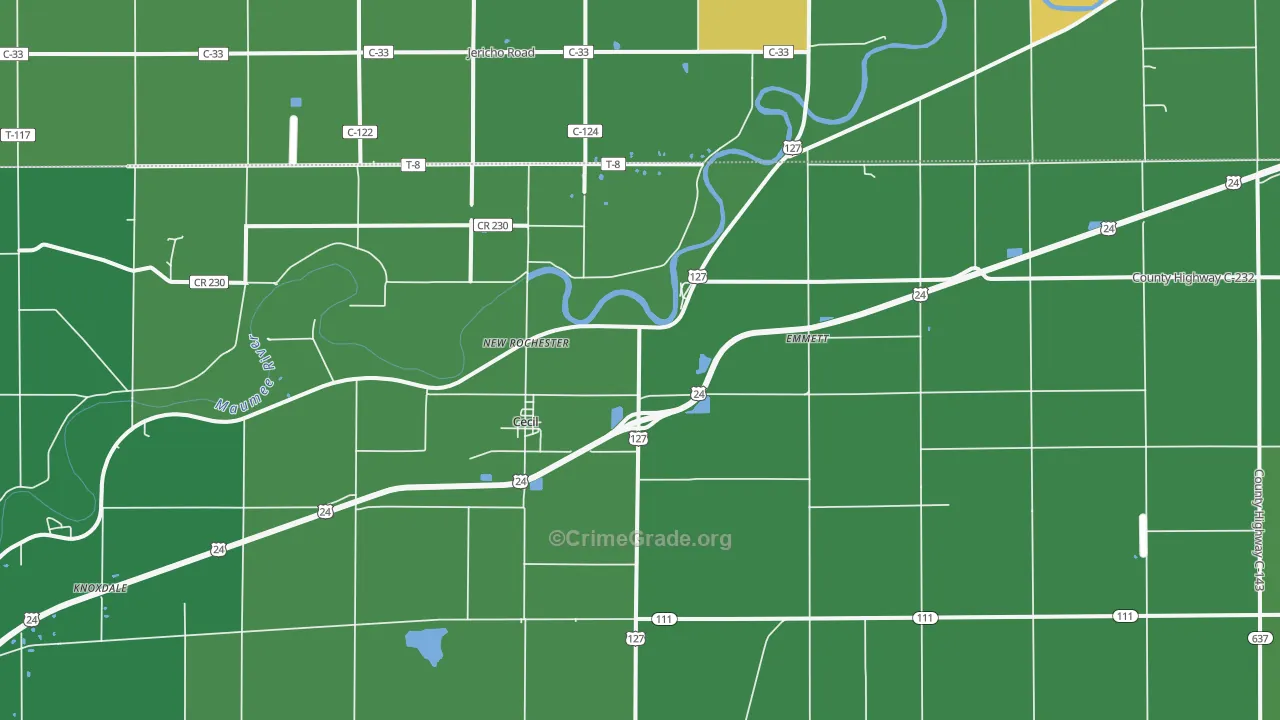 Cecil, OH Map of Vehicle Theft Rates
