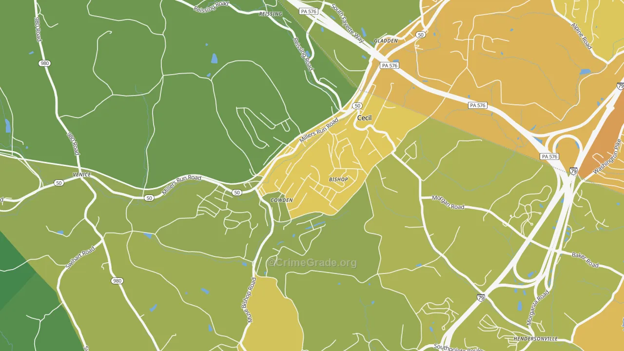 Cecil, PA Map of Vehicle Theft Rates