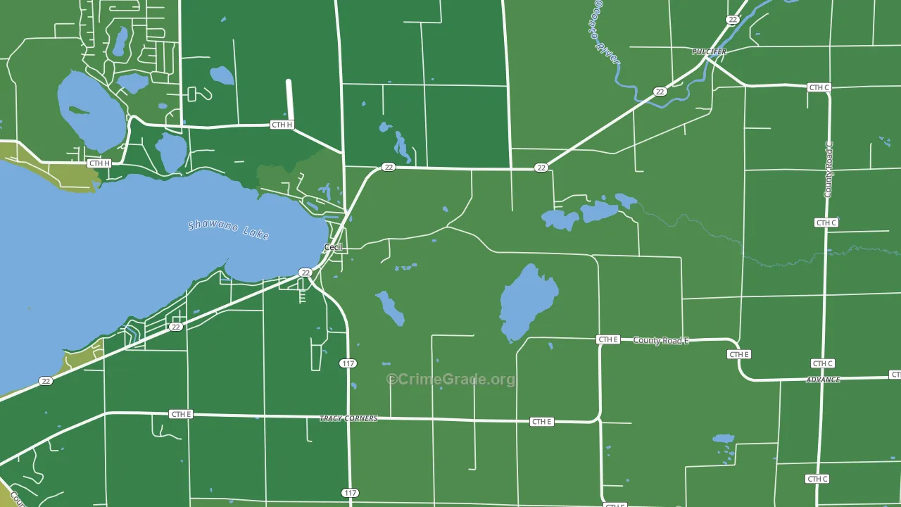 Cecil, WI Map of Vehicle Theft Rates