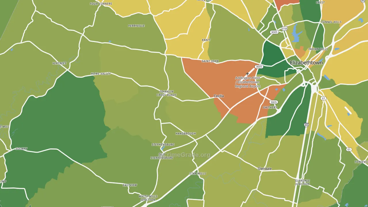 Cecilia, KY Map of Vehicle Theft Rates