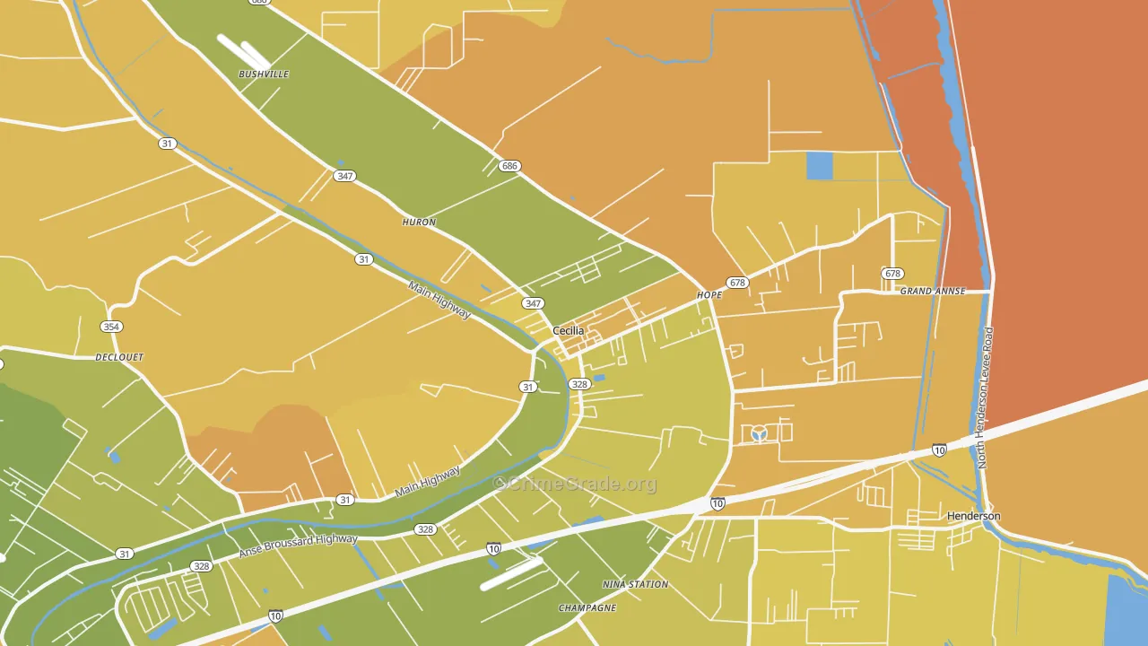 Cecilia, LA Map of Vehicle Theft Rates