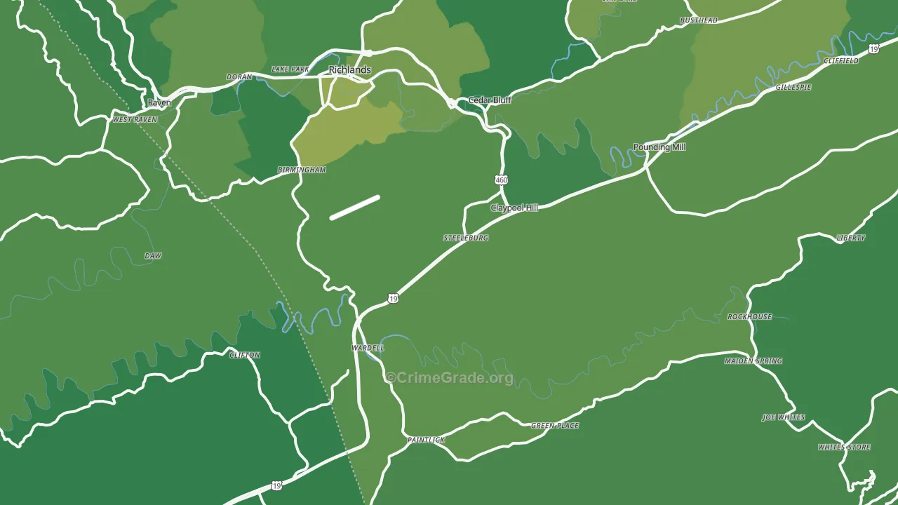 Cedar Bluff, VA Map of Vehicle Theft Rates