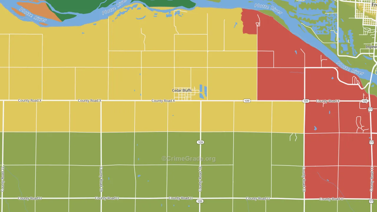 Cedar Bluffs, NE Map of Vehicle Theft Rates