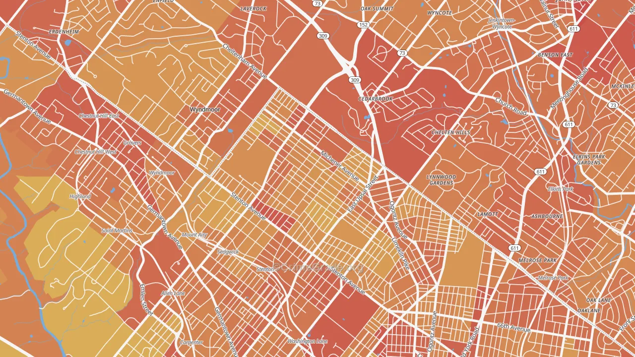 Cedar Brook, Philadelphia, PA Map of Vehicle Theft Rates
