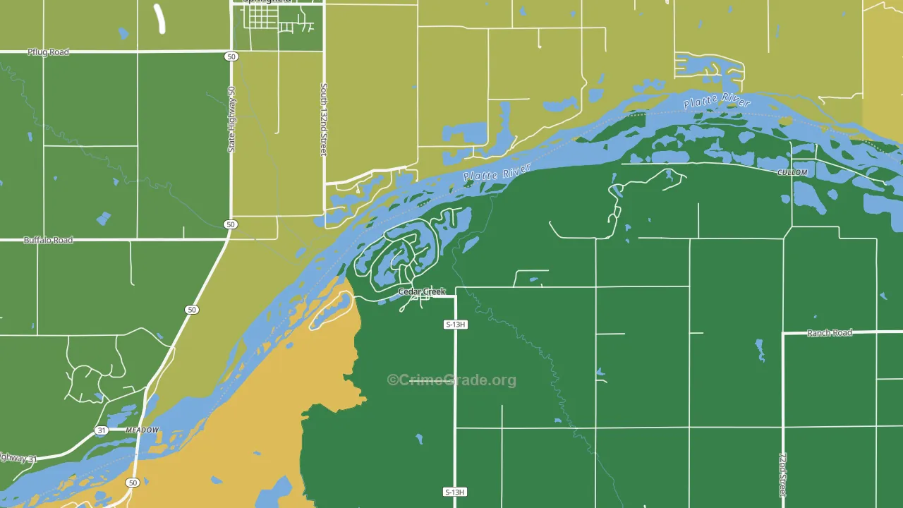 Cedar Creek, NE Map of Vehicle Theft Rates