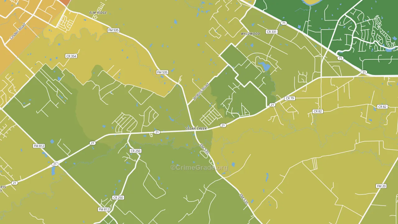 Cedar Creek, TX Map of Vehicle Theft Rates