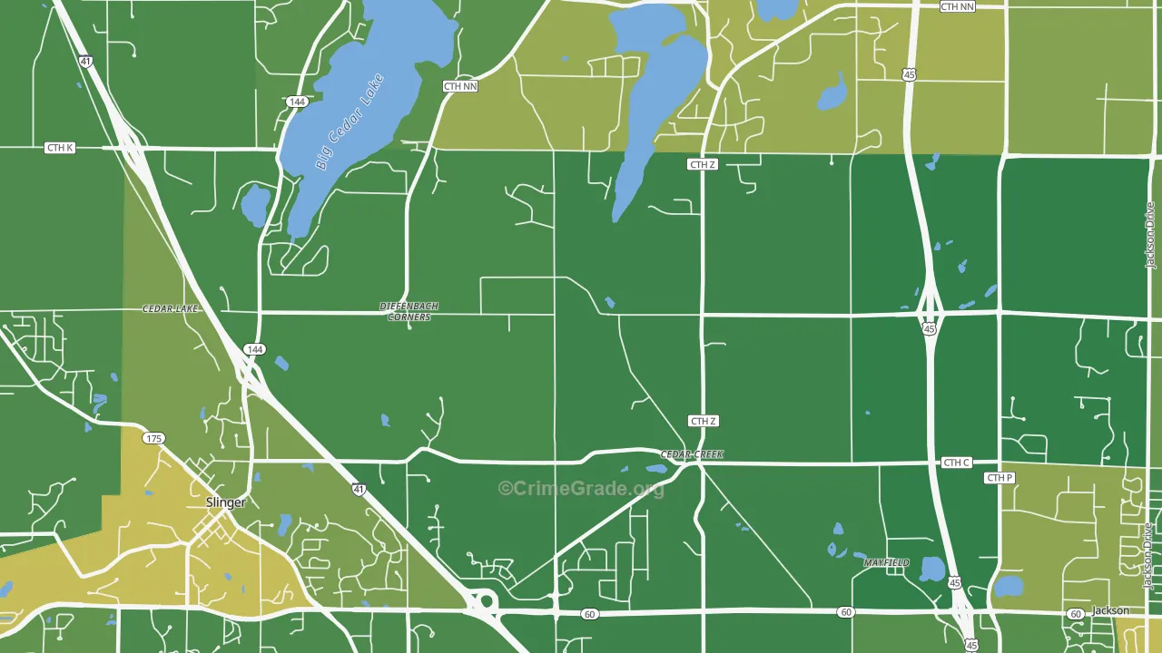 Cedar Creek, WI Map of Vehicle Theft Rates