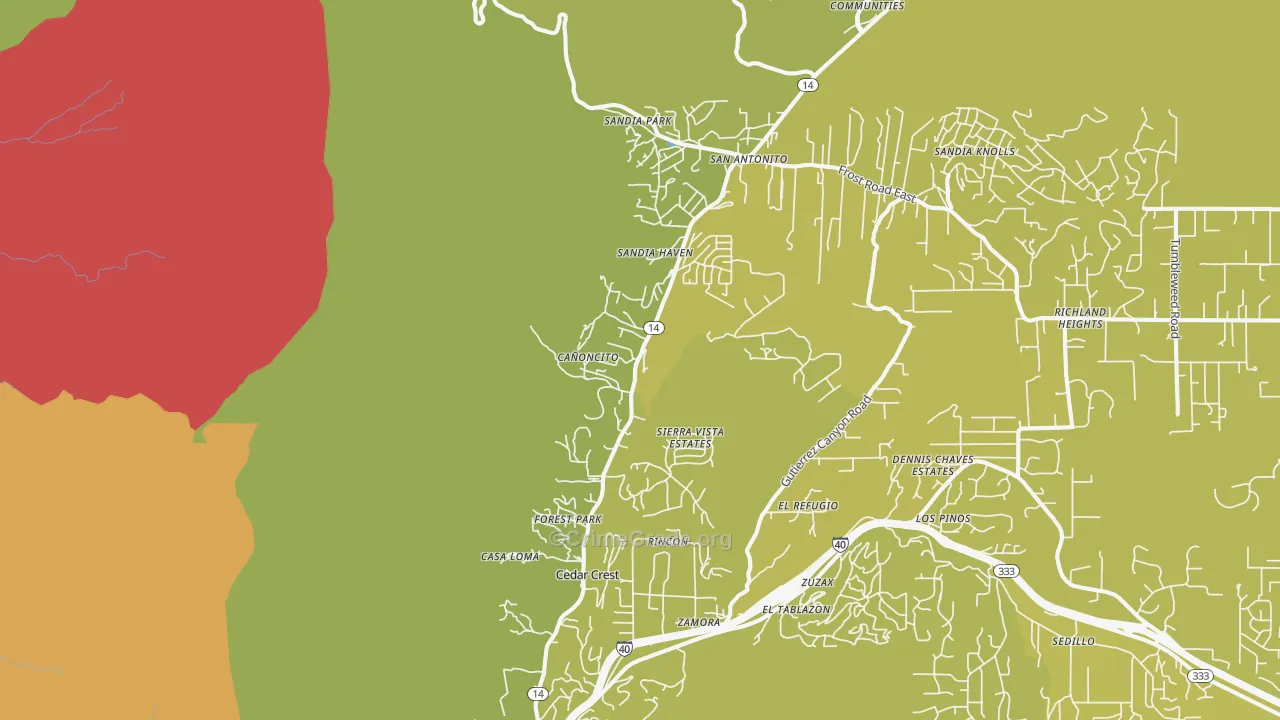 Cedar Crest, NM Map of Vehicle Theft Rates