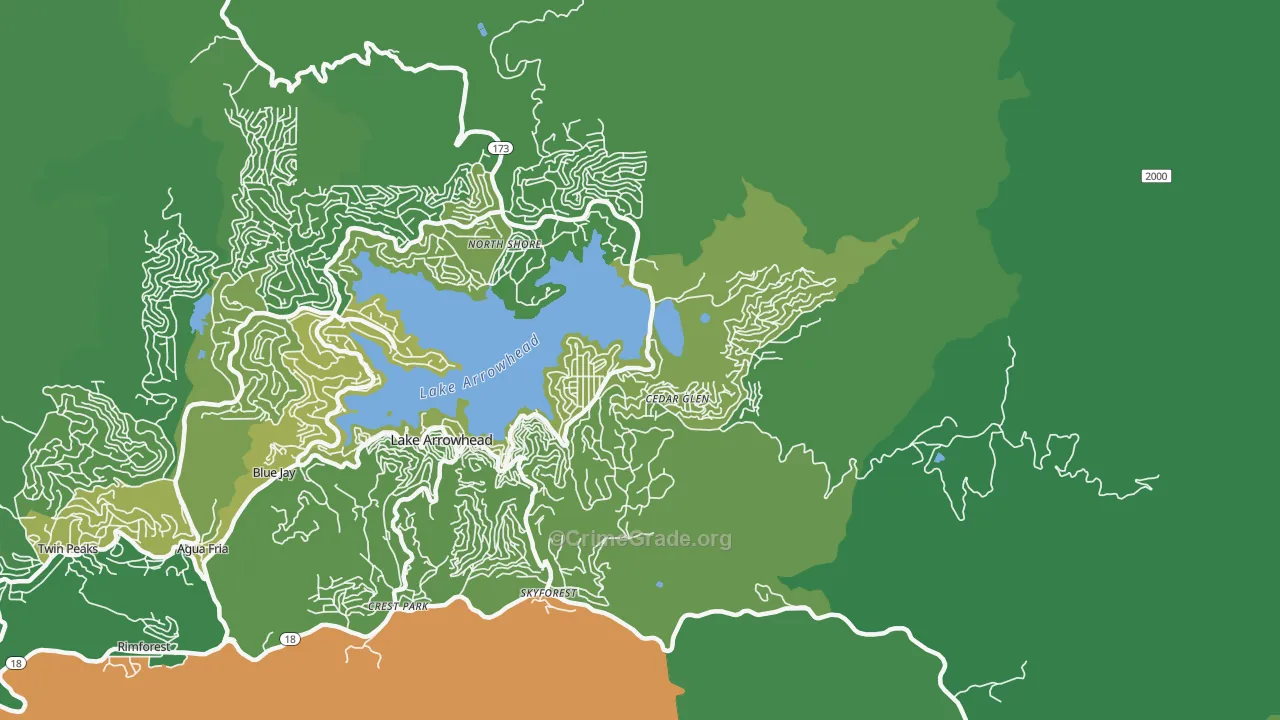 Cedar Glen, CA Map of Vehicle Theft Rates