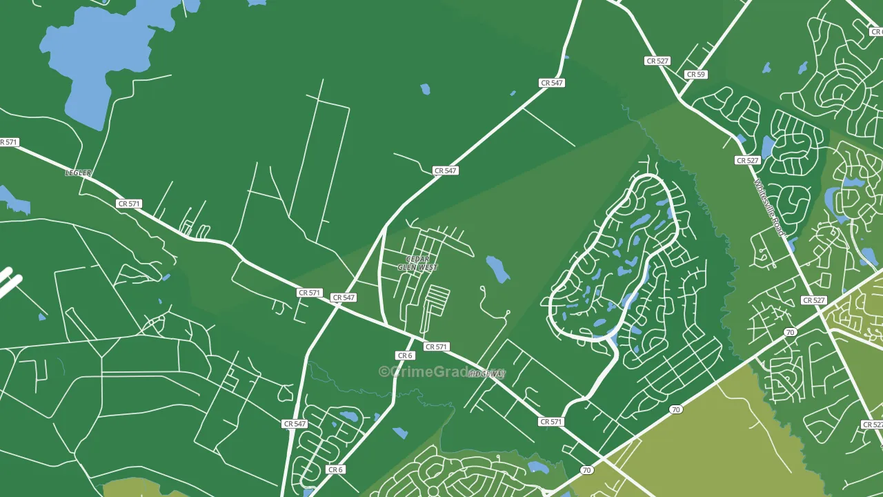 Cedar Glen West, NJ Map of Vehicle Theft Rates
