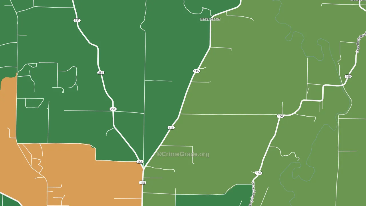 Cedar Grove, AR Map of Vehicle Theft Rates