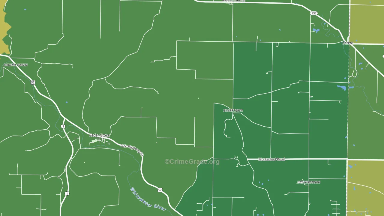 Cedar Grove, IN Map of Vehicle Theft Rates