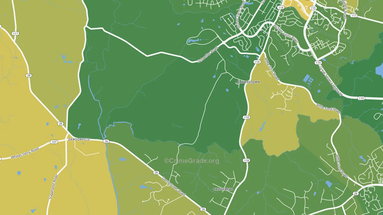Cedar Grove, MD Map of Vehicle Theft Rates