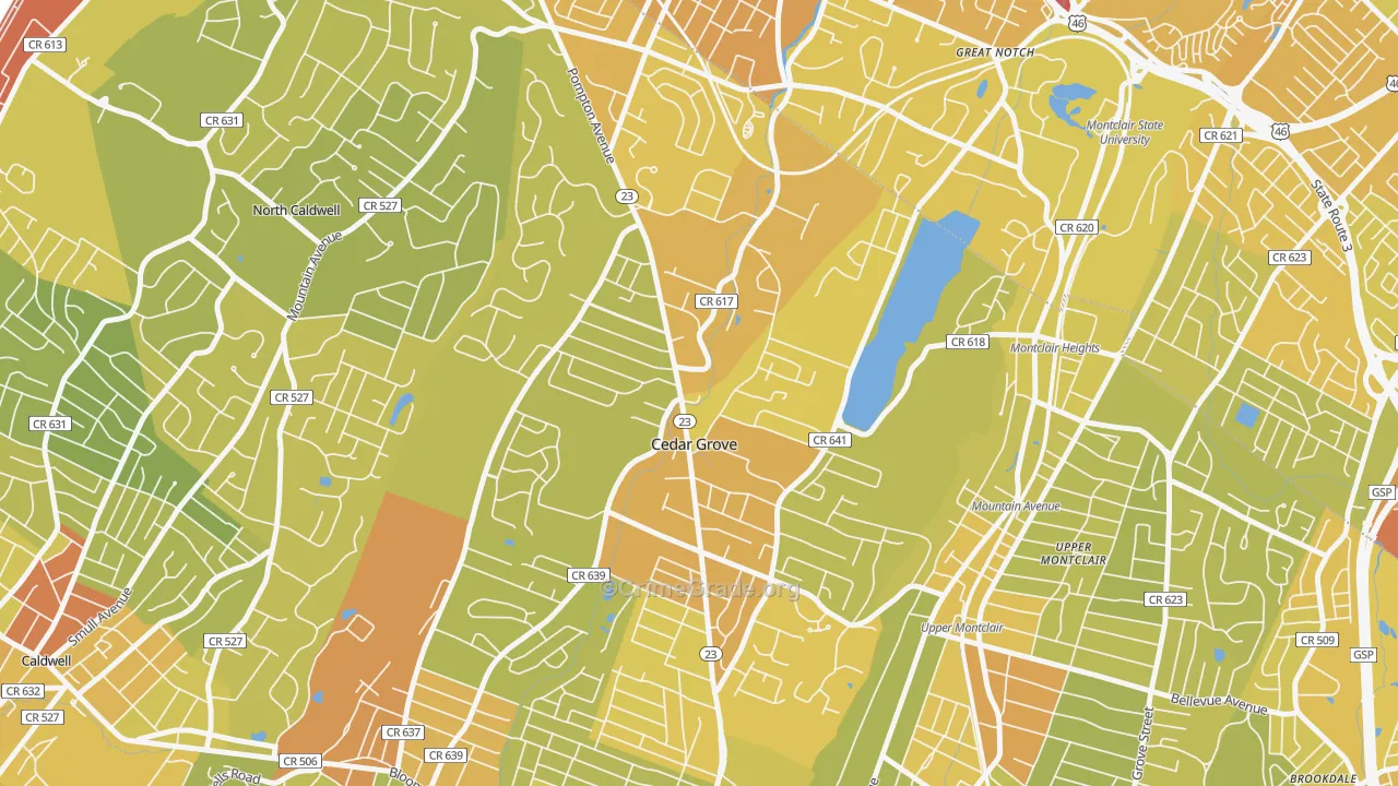 Cedar Grove, NJ Map of Vehicle Theft Rates