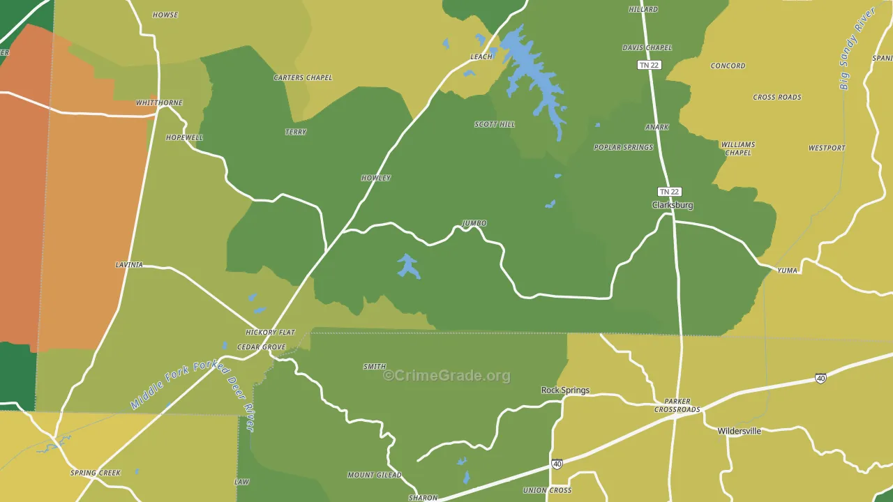 Cedar Grove, TN Map of Vehicle Theft Rates