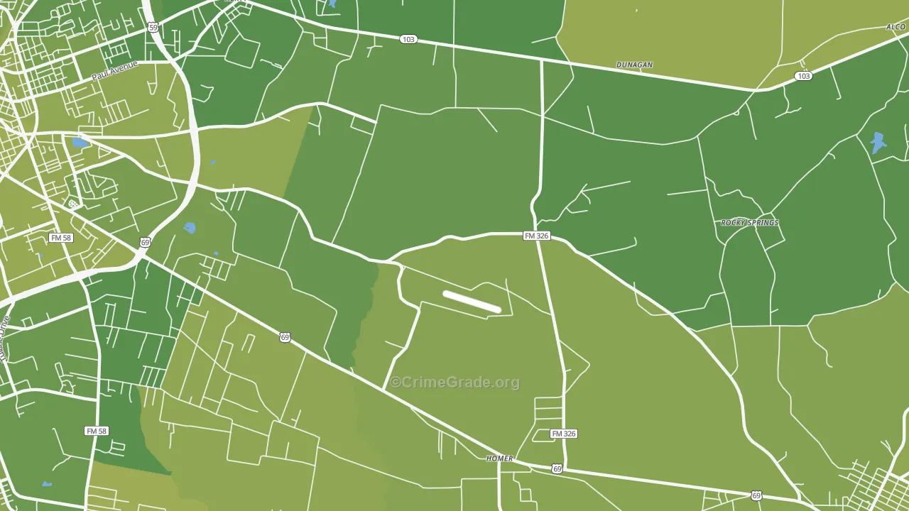 Cedar Grove, TX Map of Vehicle Theft Rates